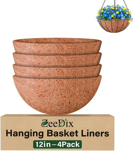 Vista 12 de ZeeDix Paquete de 3 forros de coco de 12 pulgadas para maceteros, revestimientos redondos para cestas colgantes 100% naturales, cesta de coco