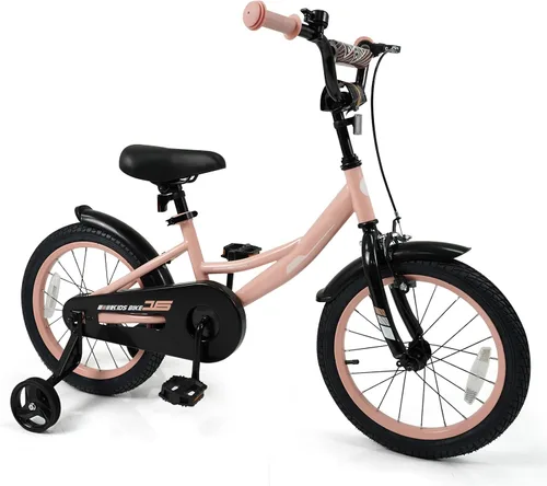 Vista 22 de BABY JOY Bicicleta para niños, bicicleta deportiva de 12 a 18 pulgadas con ruedas de entrenamiento extraíbles, asiento y manubrio ajustables, freno