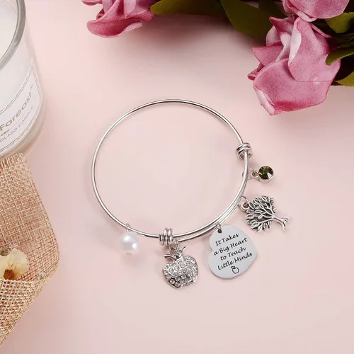 Vista 7 de Senteria Pulsera de apreciación del profesor con piedra de nacimiento del mes y pulsera de agradecimiento para profesores It Takes a Big Heart to