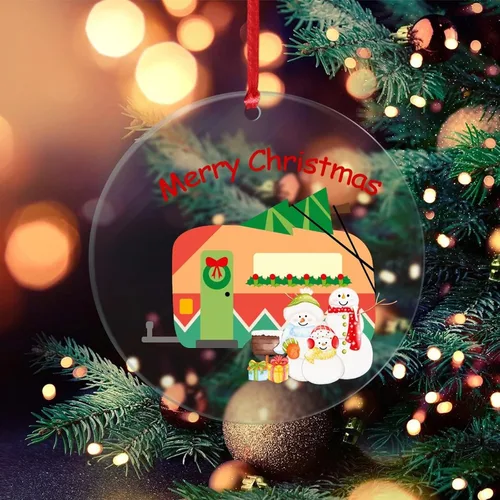 Vista 6 de Adorno de recuerdo divertido para campamento, árbol de Navidad, muñeco de nieve, adorno transparente para cámper, regalo de Navidad, Navidad, hogar