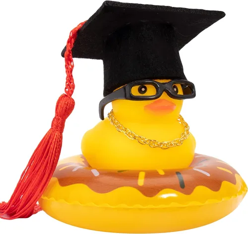 Vista 16 de wonuu Pato de goma para automóvil, decoración de pato amarillo con sombrero para el sol, anillo de natación, collar, gafas de sol para decoración