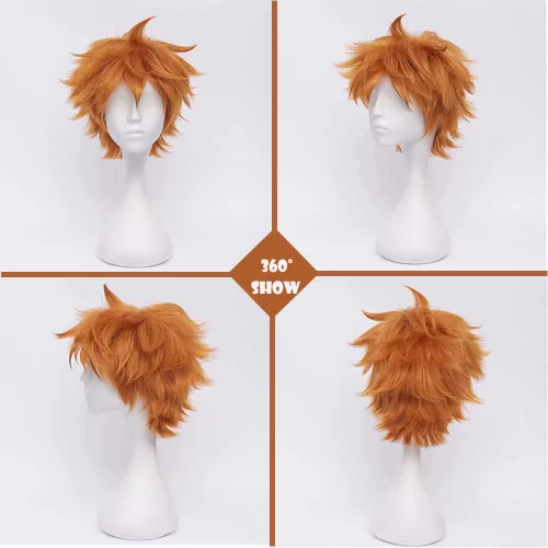 Vista 3 de Peluca corta de pelo sintético para hombre, color naranja