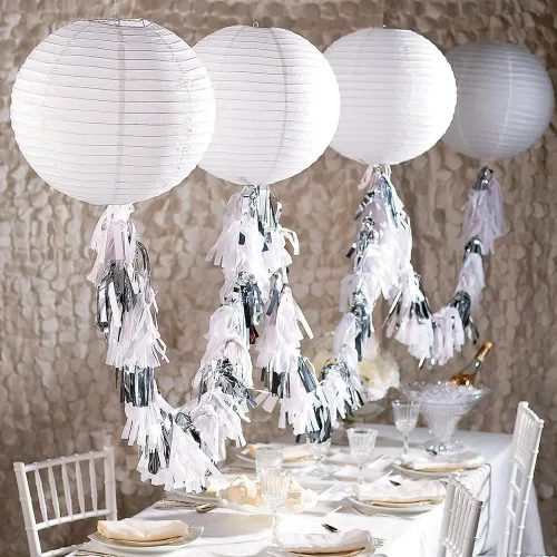 Vista 3 de Fun Express - Faroles de papel blanco jumbo de 30 pulgadas Large Hanging Lantern, Bridal Shower Decorations, Wedding Reception Ceiling Decor