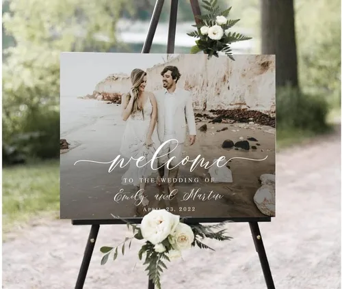 Vista 8 de Generic Letrero de boda, 12 x 18 pulgadas, rectangular, de plástico, personalizado, para celebración, boda, resistente a la intemperie y a la Boda