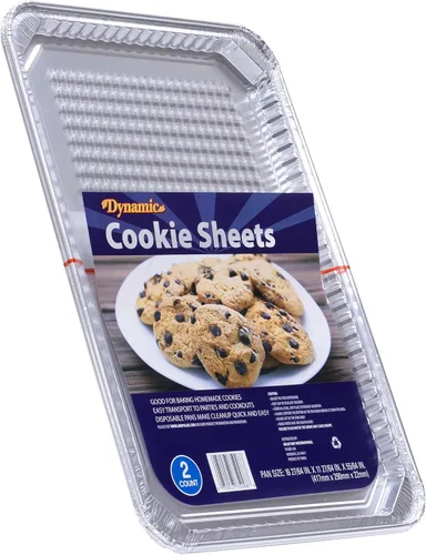 Vista 2 de Dynamic Hojas de aluminio para galletas de tamaño medio, paquete de 2, tamaño de bandeja de 16.24 x 11.42 x 0.86 pulgadas, resistentes, desechables