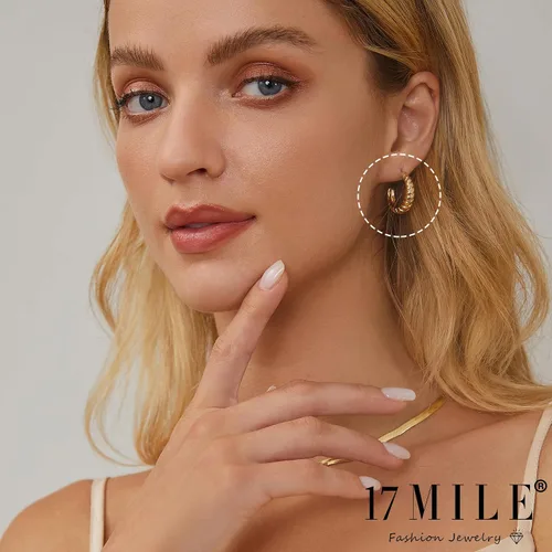 Vista 3 de Juego de 12 pares de aretes de aro de oro para mujer, chapados en oro de 14 quilates, ligeros, trenzados, gruesos, paquete para regalo