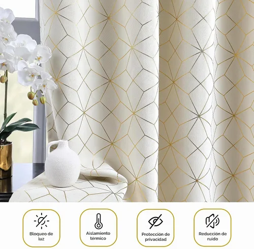 Vista 5 de Beauoop - Cortinas opacas 100% de 54 pulgadas de largo para dormitorio y sala de estar, con patrón marroquí dorado, paneles de tratamiento