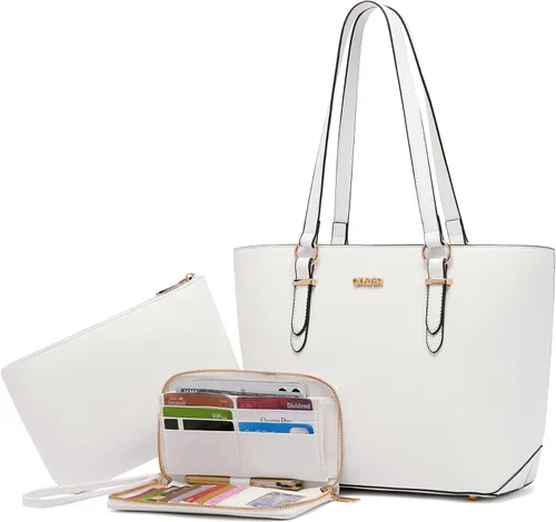 Vista 30 de Qiyuer - Juego de carteras y bolsos para mujer, bolso de trabajo, bolso de mano, bolso de hombro con asa superior, bolso con cartera a juego