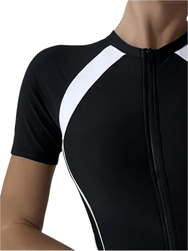 Vista 5 de OYOANGLE Traje de baño deportivo de una pieza con cremallera frontal y bloques de color para mujer