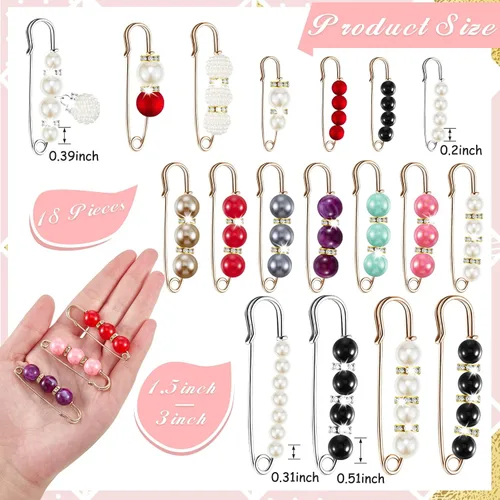 Vista 2 de Hicarer - Broches de seguridad con perlas para mujer, estilo brillante, 18