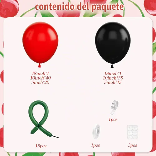 Vista 2 de Kit de arco de guirnalda de globos de cerezo rojo y negro, globos de papel