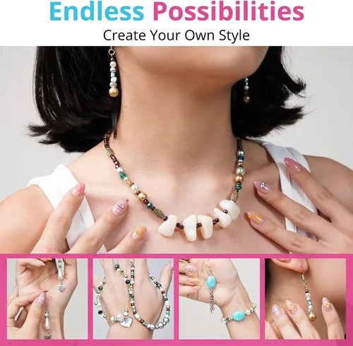 Vista 7 de Modda Kit Deluxe de Fabricación de Joyas con Curso en Video, Incluye Instrucciones, Abalorios, Elaboración de Collar, Pulsera, Aretes, Manualidades