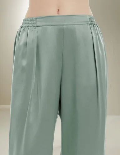 Vista 7 de LilySilk Pijama de seda para mujer, con ribete dorado, 100% seda, lavable Verde aguacate