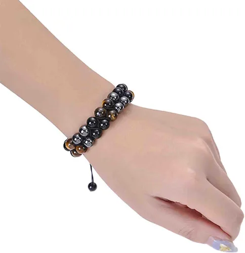Vista 5 de Pulsera de triple protección pulsera de cuentas de obsidiana negra y hematita de 0315in para hombres y mujeres trae suerte prosperidad y felicidad