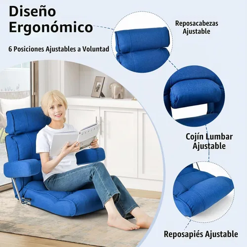 Vista 5 de GIANTEX - Silla plegable ajustable – Silla de suelo perezosa con respaldo infinitamente ajustable, reposabrazos y asiento extensibles, sofá