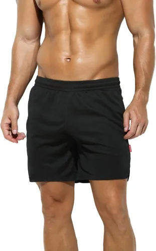 Vista 2 de TADUANO Pantalones cortos de jersey para hombre, para correr, gimnasio, entrenamiento, fútbol, 5 pulgadas, por encima de la rodilla, con bolsillo