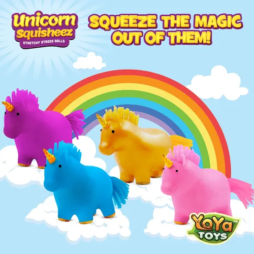 Vista 4 de YoYa Toys Unicorn Squisheez - Pelotas esponjosas para aliviar el estrés (juego de 4) Juguetes mágicos elásticos para niños, niñas y adultos