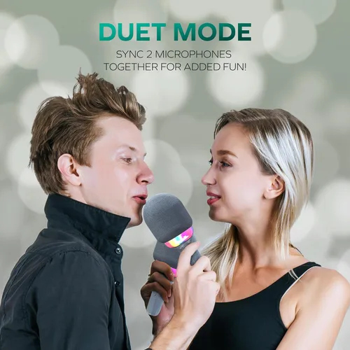 Vista 7 de Coby Micrófono LED para karaoke, micrófono inalámbrico con 5 modos de luz y 4 modos de cambio de voz, altavoz Bluetooth compatible con smartphone