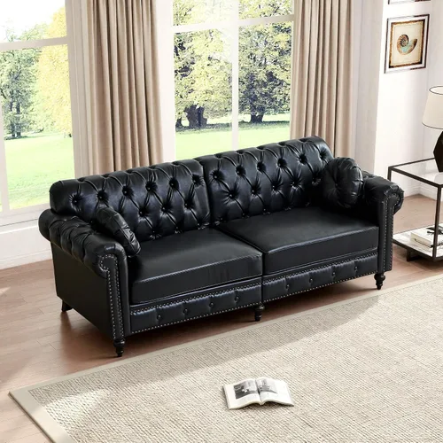 Vista 14 de ORRD Sofá de 2 piezas para sala de estar, silla moderna de piel sintética con respaldo alto, sofá biplaza con botón acolchonado, ribete de cabeza