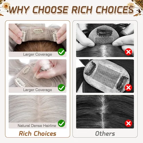 Vista 115 de Rich Choices Pelucas con topper de cabello para mujeres, cabello humano real 100% Remy, sin flequillo, para mujeres con adelgazamiento en la parte