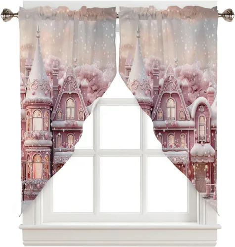 Vista 11 de Cenefas con festón a cuadros en blanco y negro para ventanas, cortinas de cocina estilo granja de 36 pulgadas de largo, juego de 2 paneles, cortinas