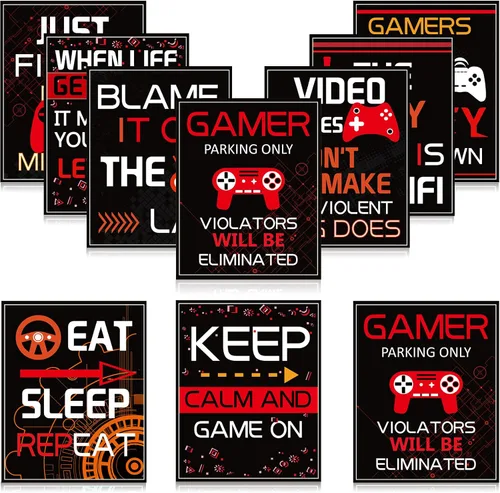 Vista 8 de Sumind Cartel de 10 carteles de videojuegos, impresión artística de juego de niño en fiesta de cumpleaños, decoración de pared de palabras Azul