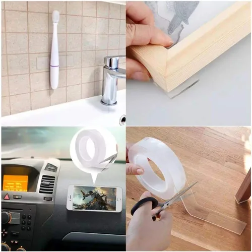 Vista 6 de TEZONG Cinta de pared transparente de doble cara de 16.4 pies/5M extra grande para colgar cuadros, cinta de montaje multiusos, cinta de agarre