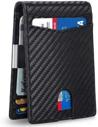 Vista 2 de Fibra de carbono PU cuero RIFD billetera, fibra de carbono negro interior negro, titular de la tarjeta de crédito minimalista con la caja de regalo