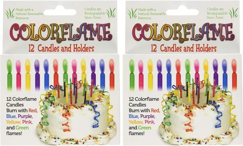 Vista 3 de Velas de cumpleaños con llama de colores (12 unidades por caja).