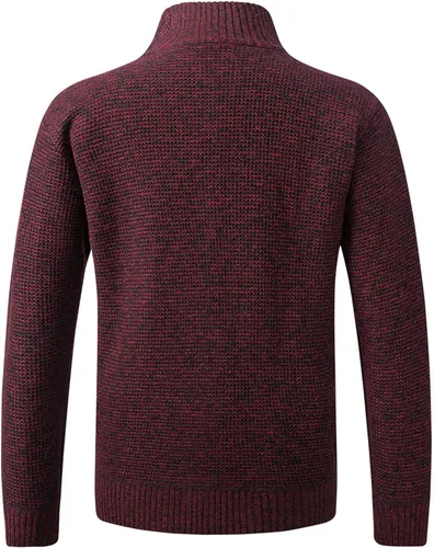 Vista 4 de Mens Long Sleeve Cardigan Sweater Quilted Patchwork Knit Cardigan Warm Stand Collar Fleece Jacket Winter Warm Coat