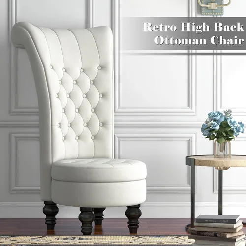 Vista 5 de MU Silla de respaldo alto de terciopelo holandés, muebles de sala de estar, asiento de acento real, sillas de trono, estilo simplemente elegante