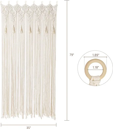Vista 7 de Cortina bohemia de macramé hecha a mano con borlas, gran macramé para colgar en la pared, divisor de habitación para sala de estar, dormitorio