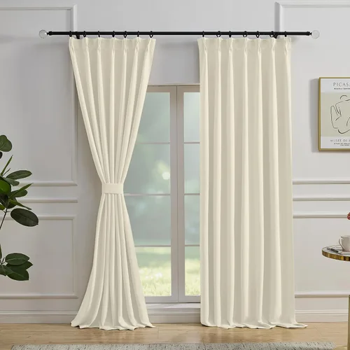 Vista 8 de Simplebrand Cortinas naturales extra largas para oscurecer la habitación del patio, 120 pulgadas de largo, 2 paneles para sala de estar, privacidad