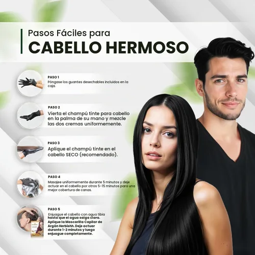 Vista 5 de Herbishh Champú Color Cabello Negro 6.8 fl oz+ Aceite Cabello 1 fl oz+ Aceite de argán y negro