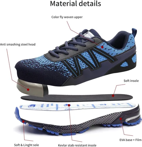 Vista 2 de Zapatos de trabajo de seguridad para hombre, indestructibles, ligeros, transpirables, de malla de seguridad, zapatos de construcción industrial