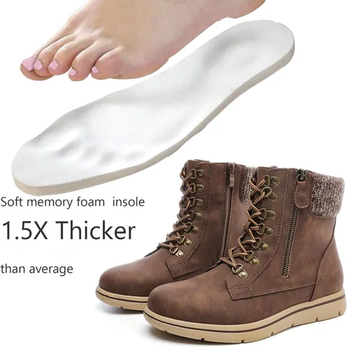Vista 2 de Luoika Botines anchos para mujer, tacón plano, cremallera lateral, con cordones, talla extragrande.