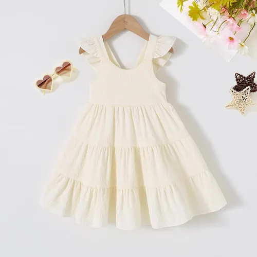 Vista 2 de YOUNGER TREE - Vestido de verano para bebé o niña pequeña, con mangas con volantes, halter, casual, para la playa, vestido de verano para niños
