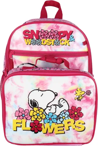 Vista 3 de INTIMO Peanuts Snoopy Woodstock Flower Character 3 PC Mini Mochila Caja de almuerzo Estuche para lápices