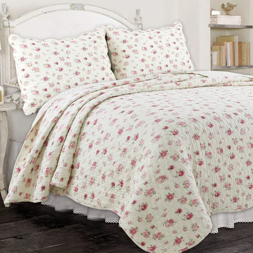 Vista 14 de Cozy Line Home Fashions Blooming Rojo Blanco Floral 100% Algodón Reversible Edredón Juego de Ropa de Cama, Colcha Cubrecama