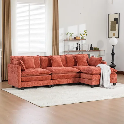 Vista 313 de Sofá seccional modular verde de 111.5", sofás seccionales grandes de 3 plazas para sala de estar, sofá nube oversized de tela chenille con otomana