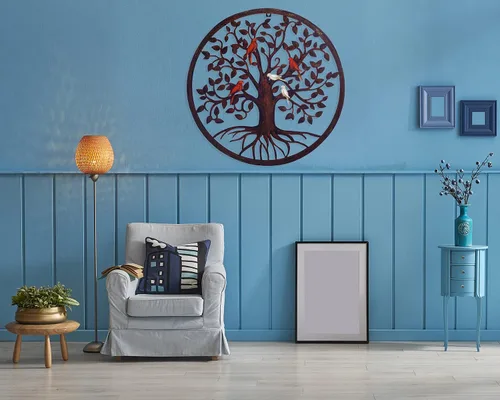 Vista 5 de CHINDEUISYUT Arte de pared de metal, árbol de la vida, decoración de pared de metal para habitación, jardín, porche, patio, oficina, decoración