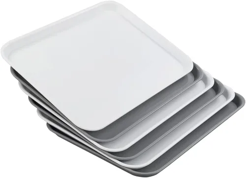 Vista 7 de Paquete de 6 bandejas redondas blancas para servir, bandeja de plástico para cafetería, color blanco