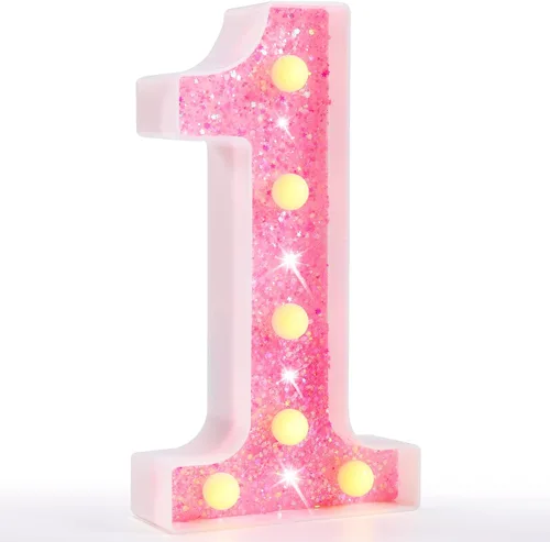 Vista 80 de Pooqla Luces de números de marquesina, números de luz rosa para niñas de 10.º cumpleaños, funciona con pilas, luz nocturna de número con purpurina