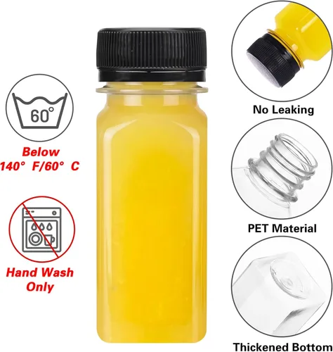 Vista 3 de TOMNK 45 botellas de plástico de 2 onzas con tapas, botellas de chupito de jengibre, recipientes reutilizables transparentes a granel para inyección