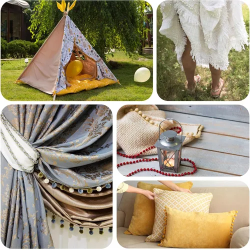 Vista 6 de uxcell 5 yardas con flecos de pompón, accesorio de costura de cinta para manualidades, para el hogar, cortina, ropa, almohada, decoración