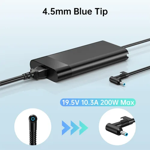 Vista 2 de Cargador para portátil de 200 W compatible con HP Victus 15 16, Omen/Pavilion Gaming 15 17, ZBook Fury 16 G8 G9 G10 G11 Cable de alimentación