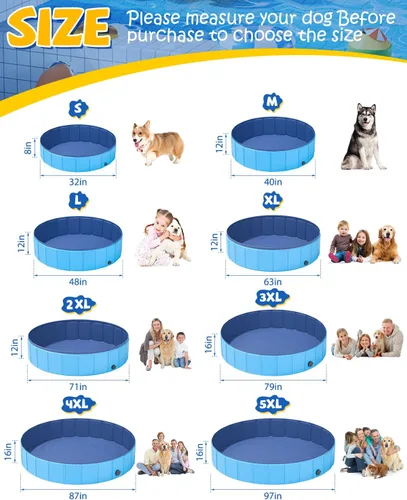 Vista 2 de YSJILIDE Piscina plegable para perros, piscina portátil de PVC para mascotas, baño plegable de plástico para perros y niños grandes, medianos y Azul