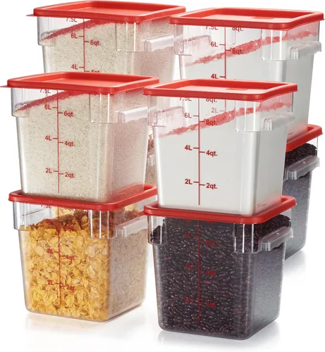 Vista 19 de CURTA Paquete de 4 recipientes de almacenamiento de alimentos con tapas azules, policarbonato transparente cuadrado de 12 cuartos de galón y 22 12