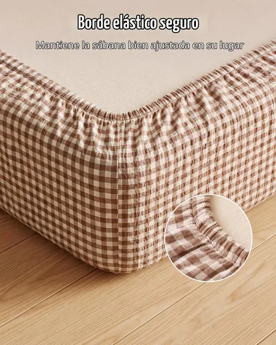 Vista 7 de Blissful Diary Sábanas de muselina para cuna, paquete de 2, cuadros beige y Gingham beige y guingán marrón