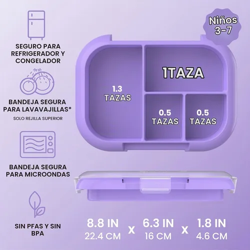 Vista 3 de Bentgo Bandeja de repuesto para niños Chill - Caja Bento reutilizable de 4 compartimentos para una fácil preparación de comidas; capacidad de 3.3